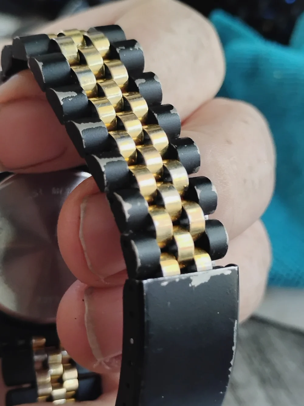 Men's Black and Gold Day-Date Diamond Quartz Watch